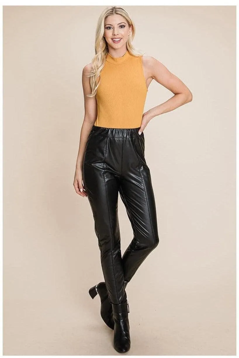 Fleece-lined faux leather pants