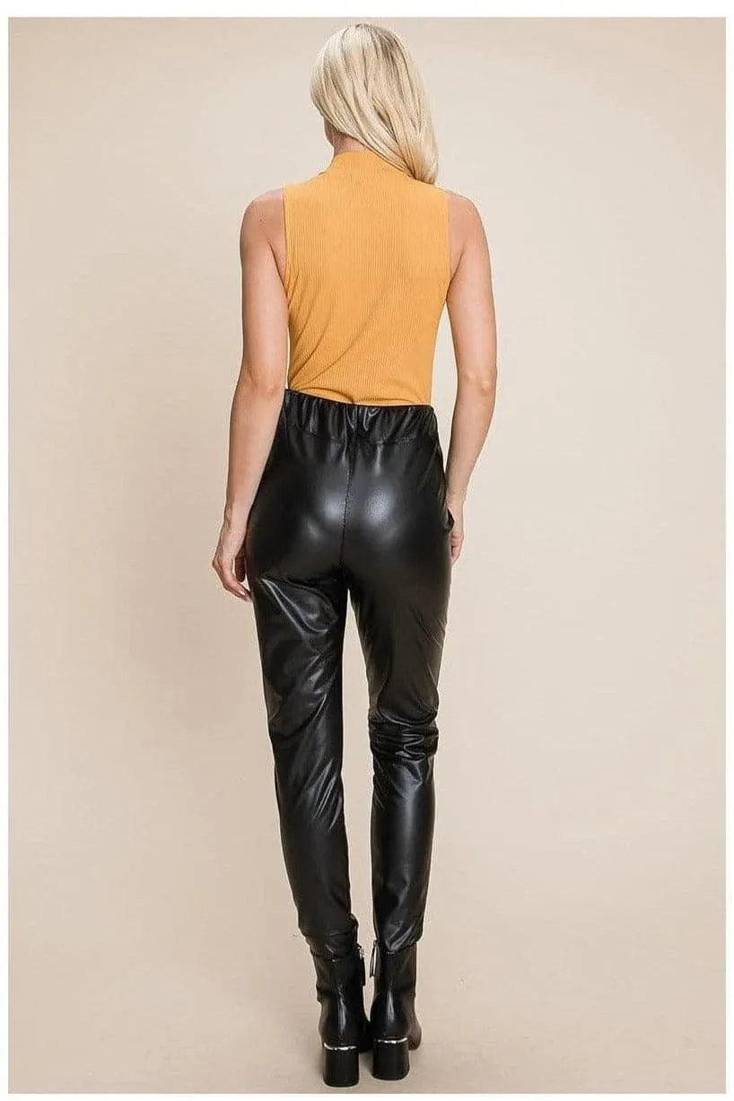 Fleece-lined faux leather pants