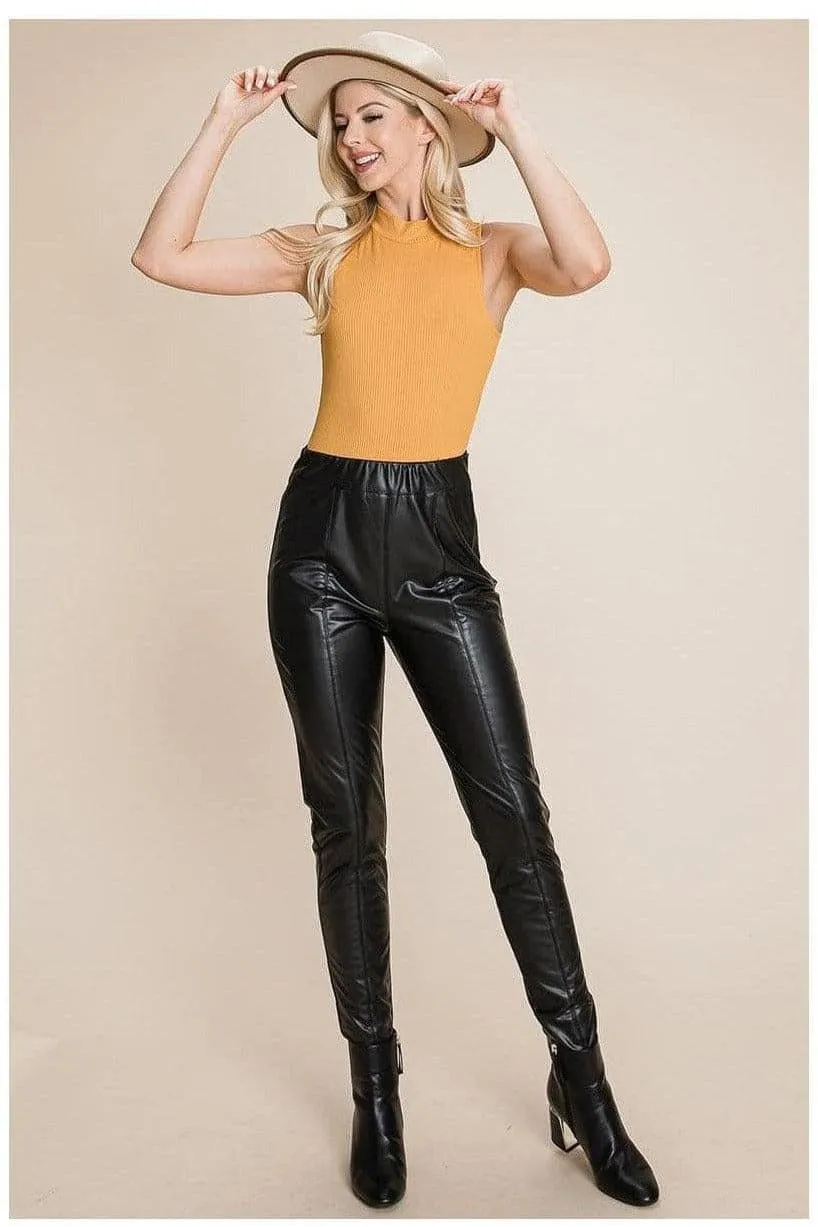 Fleece-lined faux leather pants