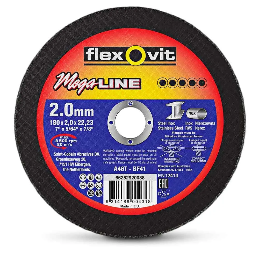 FLEXOVIT 180 x 2.0mm Steel & Stainless Cut Off Disc - MEGA LINE