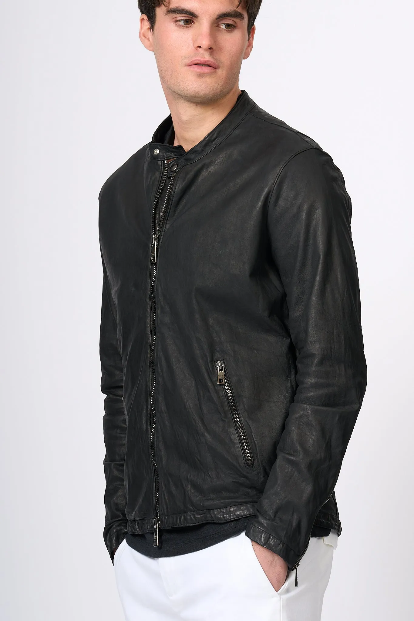 Giorgio Brato Black Leather Biker Men