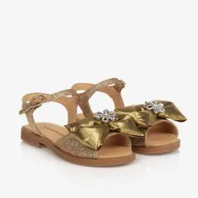 Girls Glittery Gold Satin Bow Sandals