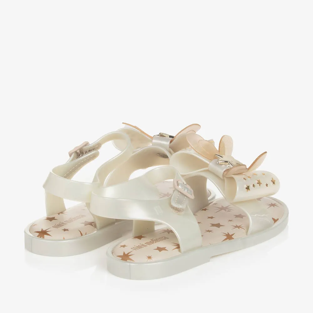 Girls Ivory & Gold Star Bow Sandals