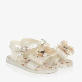 Girls Ivory & Gold Star Bow Sandals