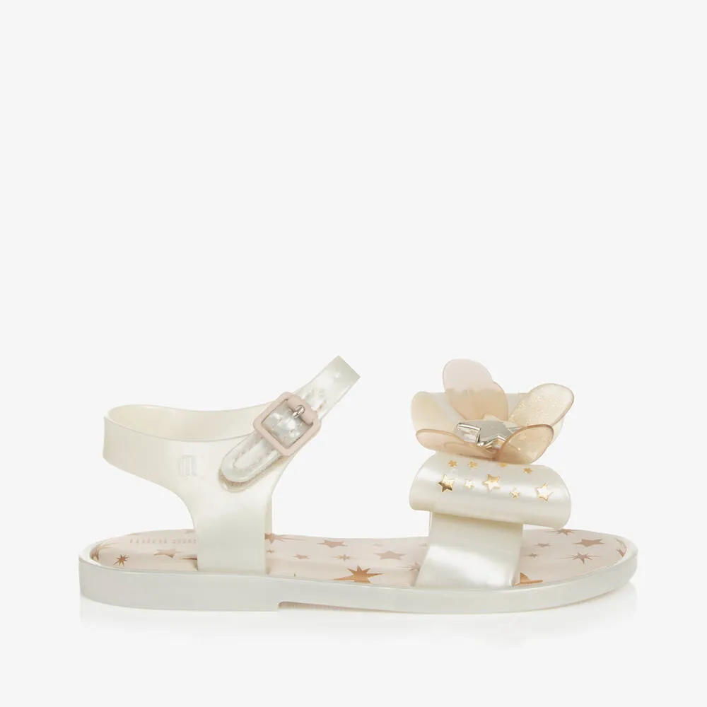 Girls Ivory & Gold Star Bow Sandals