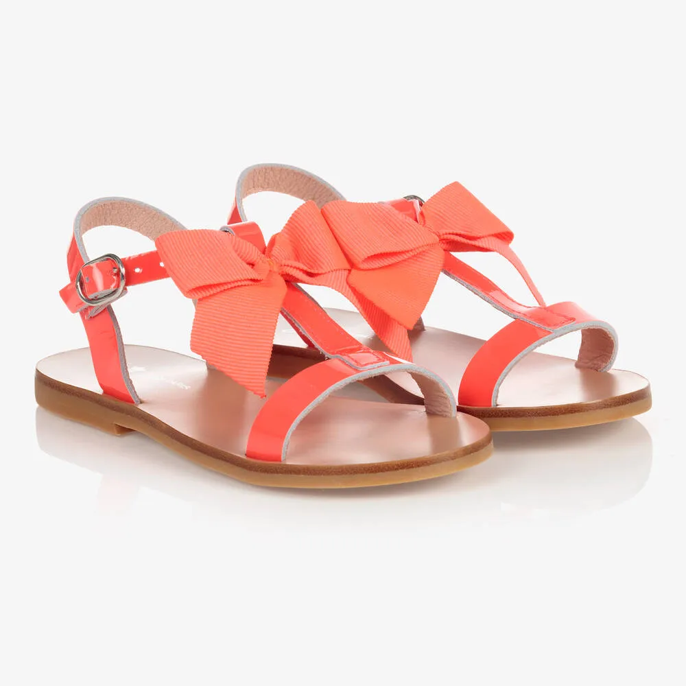 Girls Neon Pink Bow Sandals