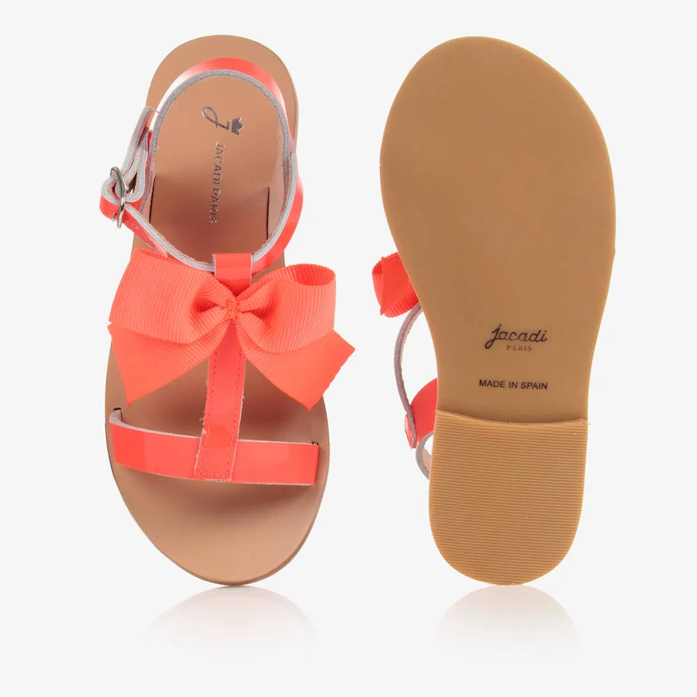 Girls Neon Pink Bow Sandals