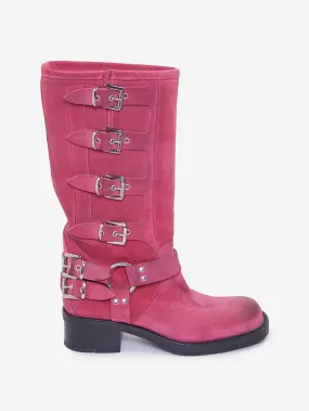 Stylish Suede Biker Boots with Metal Buckles