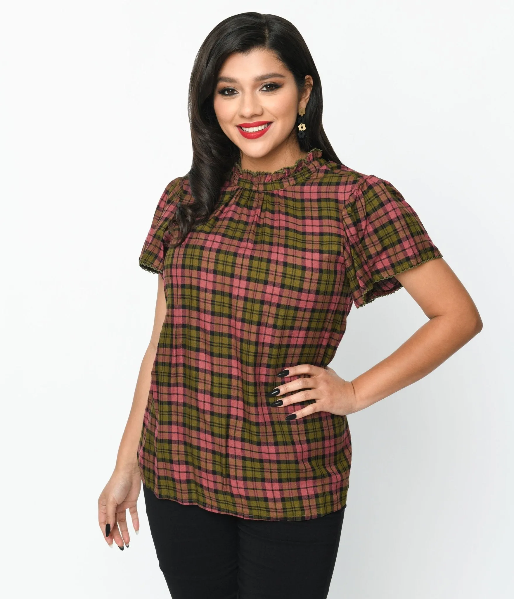 Burgundy & Green Plaid Charlotte Top