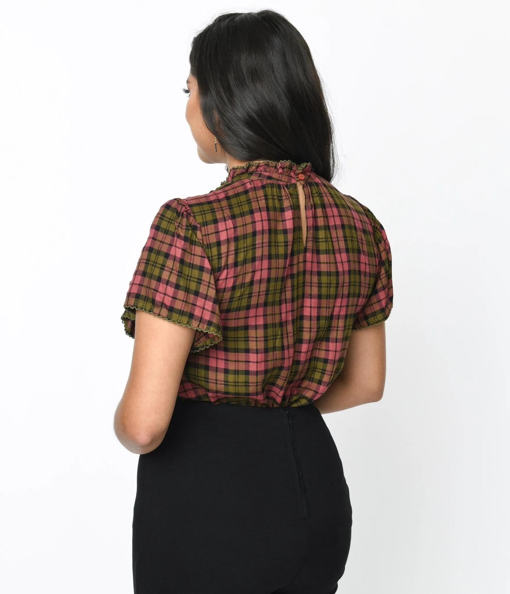 Burgundy & Green Plaid Charlotte Top