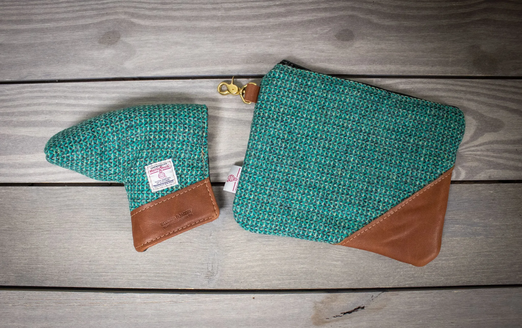 Green Harris Tweed Putter Cover and Valuables Pouch