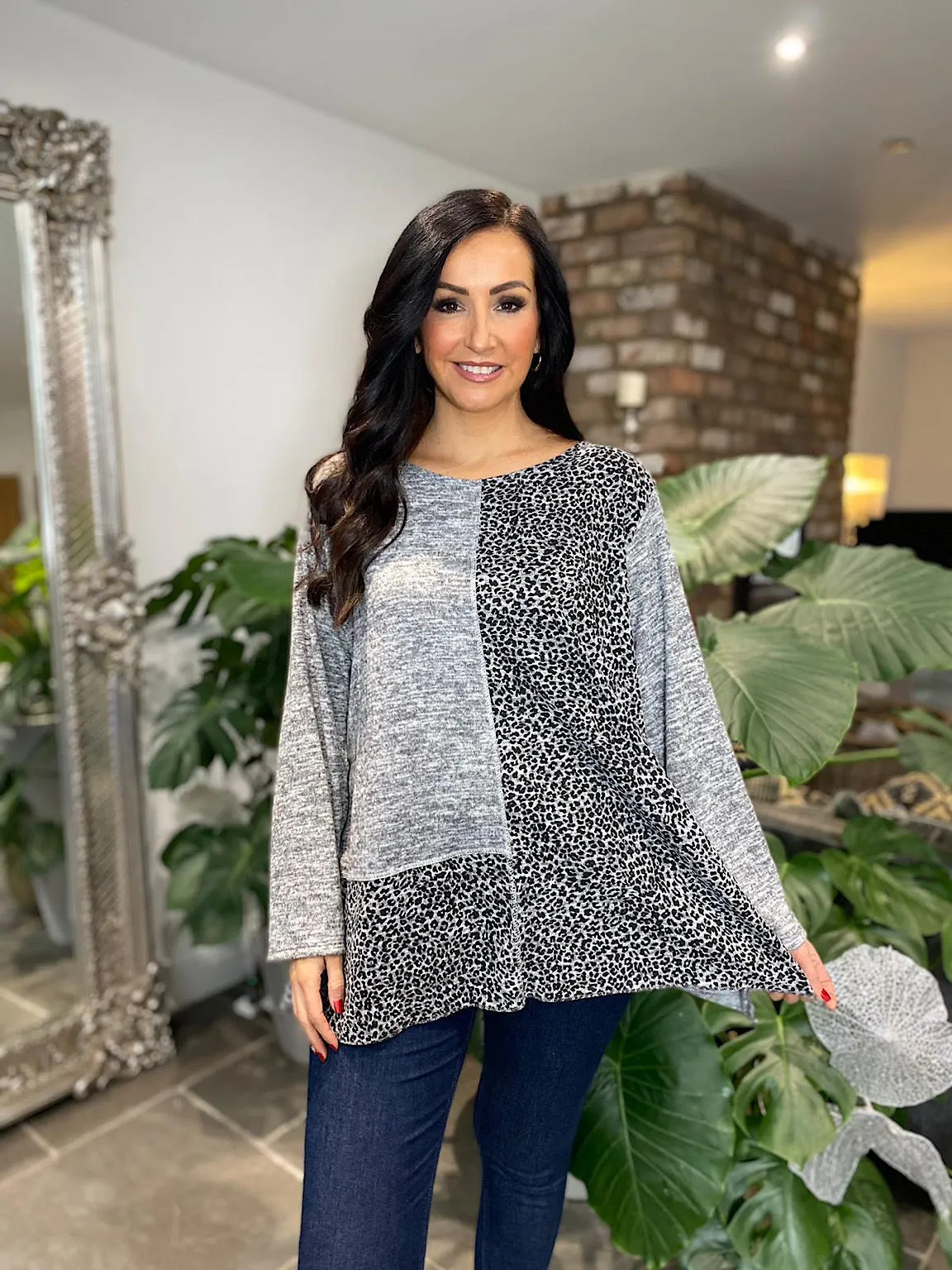 Grey Panel Knit Leopard Alana