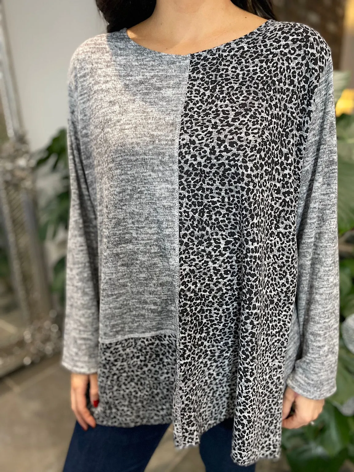 Grey Panel Knit Leopard Alana