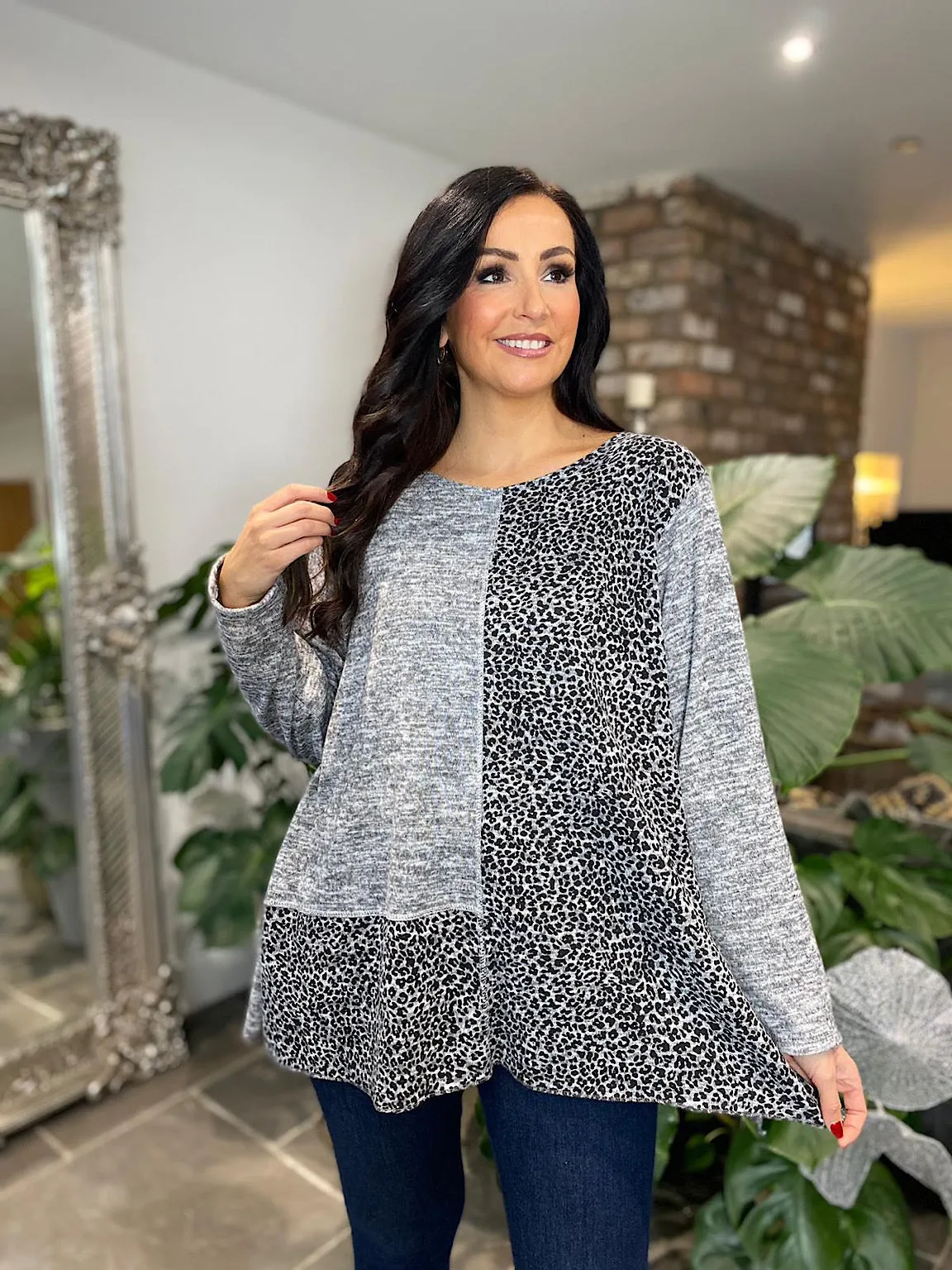 Grey Panel Knit Leopard Alana