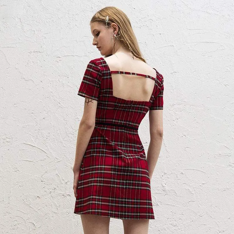 Grunge Style Red Plaid Dress