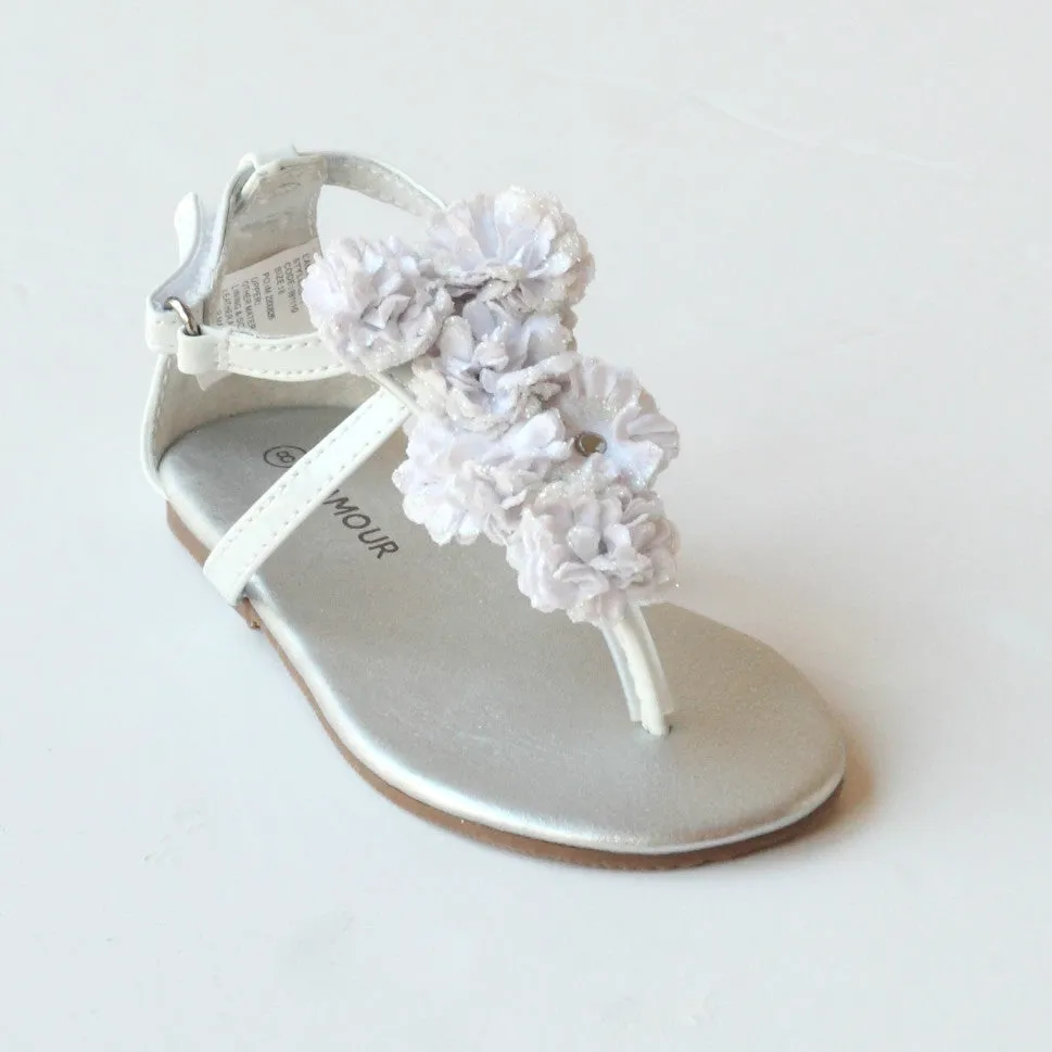 L'Amour Girls C-611 White Flower Flip-Flop Sandals