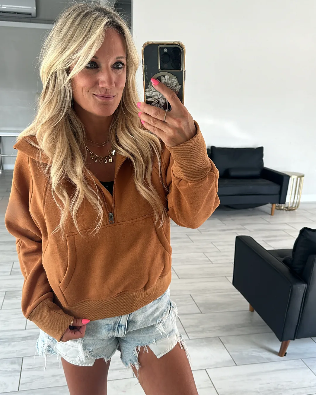 Cognac Salty Wave Ava Half Zip Sweatshirt