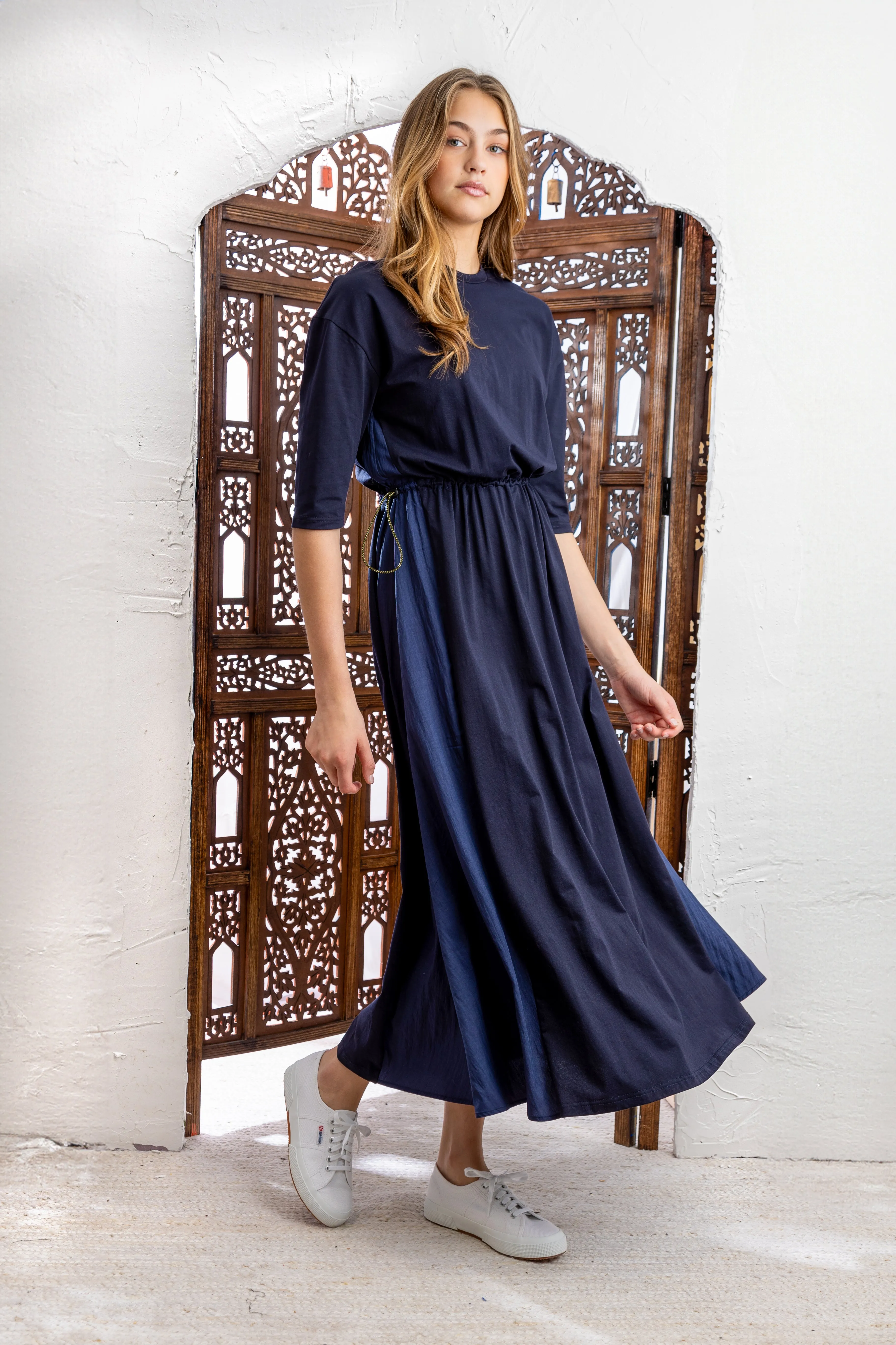 Panelled Dress with Toggle Navy