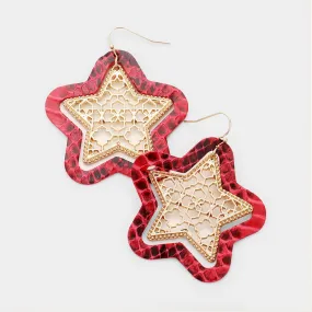 iLLASPARKZ Moroccan Filigree Star Faux Leather Dangle Earrings