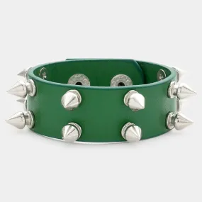 Studded Faux Leather Bracelet with Spike Cone Detail