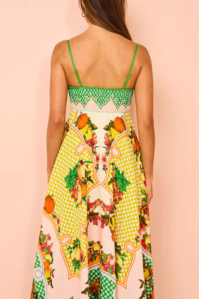 Informal and Adorable Patchwork Sling Dress with Fruit Print