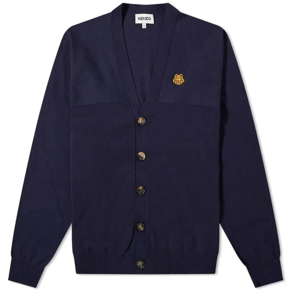 Knit Cardigan in Navy Blue with Kenzo Tiger Crest