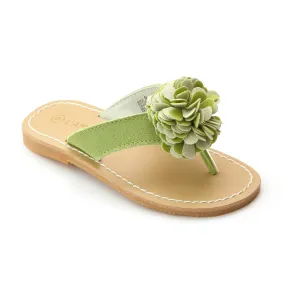 L'Amour Girls Lime Pom Pom Thong Sandals