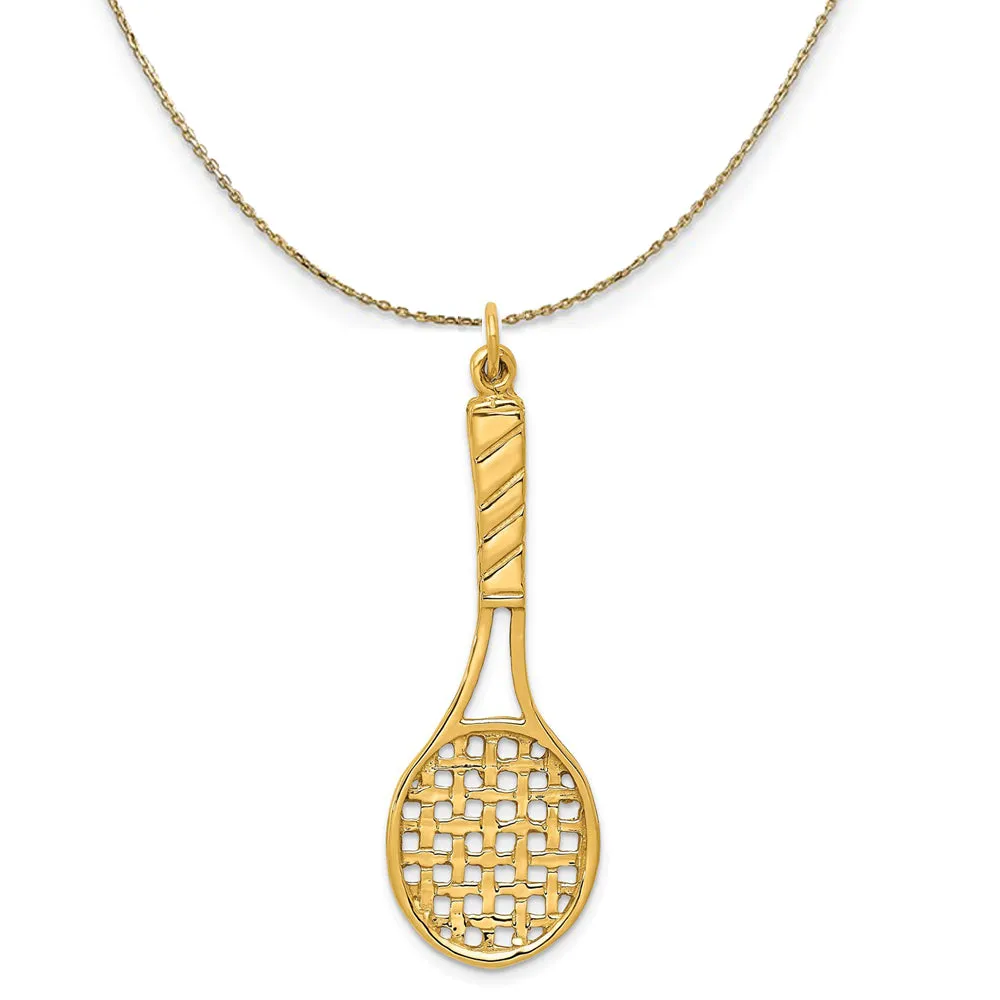 Large 3D Tennis Racquet Necklace in 14k Yellow Gold