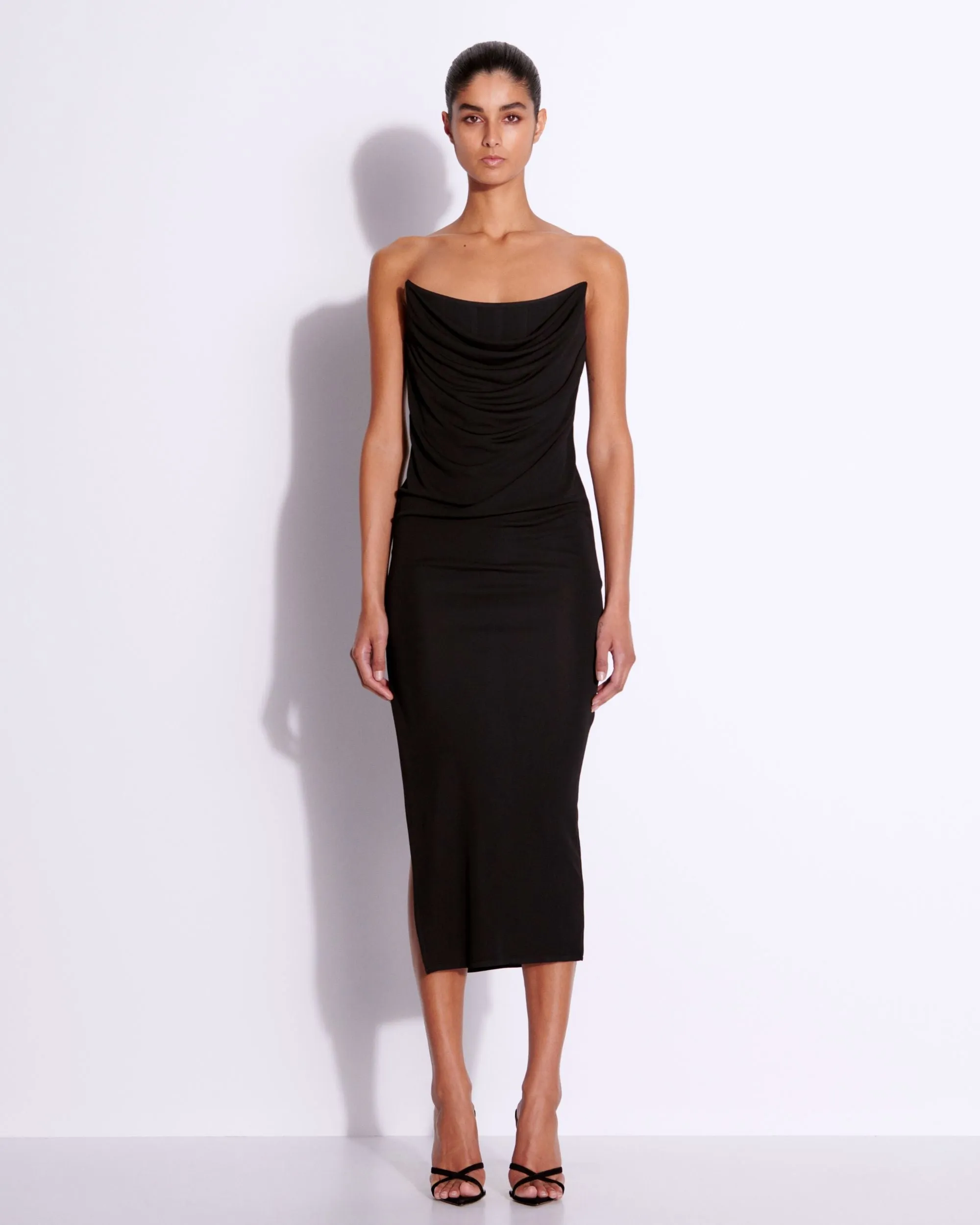 Layered Strapless Drape Corset Dress in Viscose Jersey