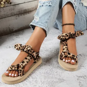 Leopard Print Sandals with Bow