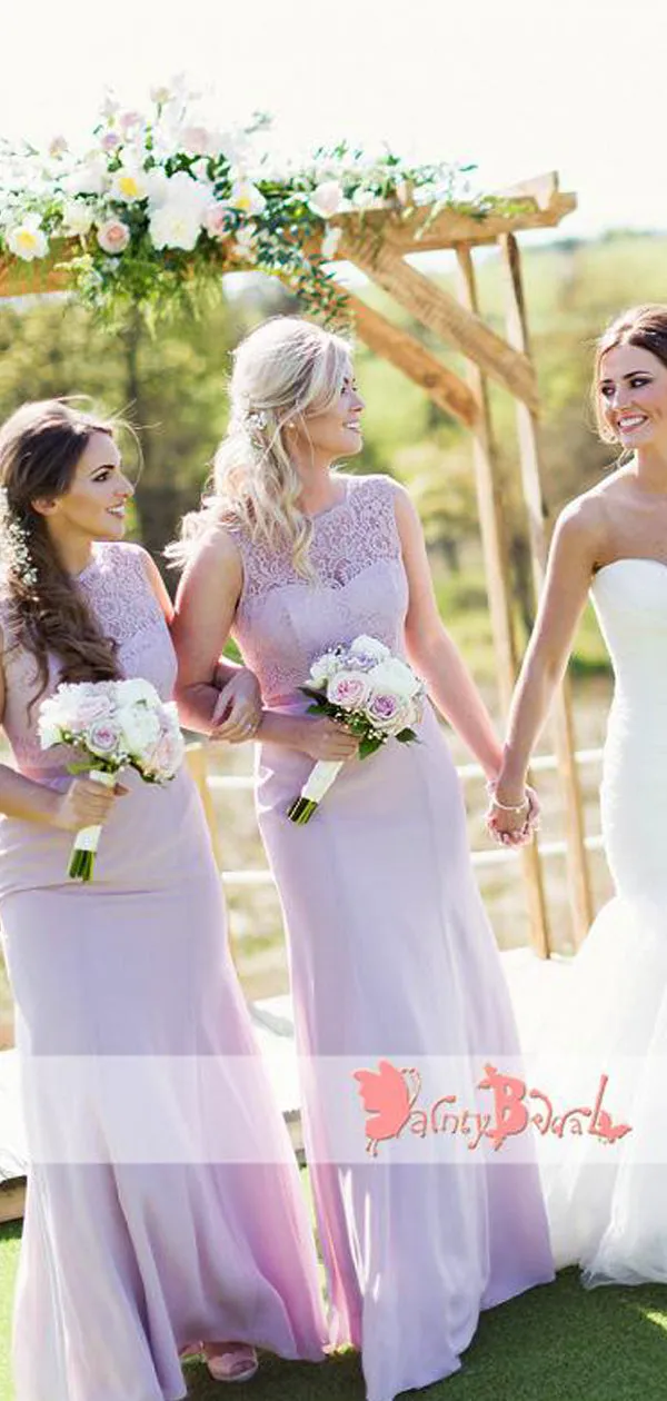 Long Lilac Lace Mermaid Bridesmaid Gown