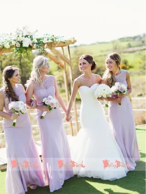 Long Lilac Lace Mermaid Bridesmaid Gown