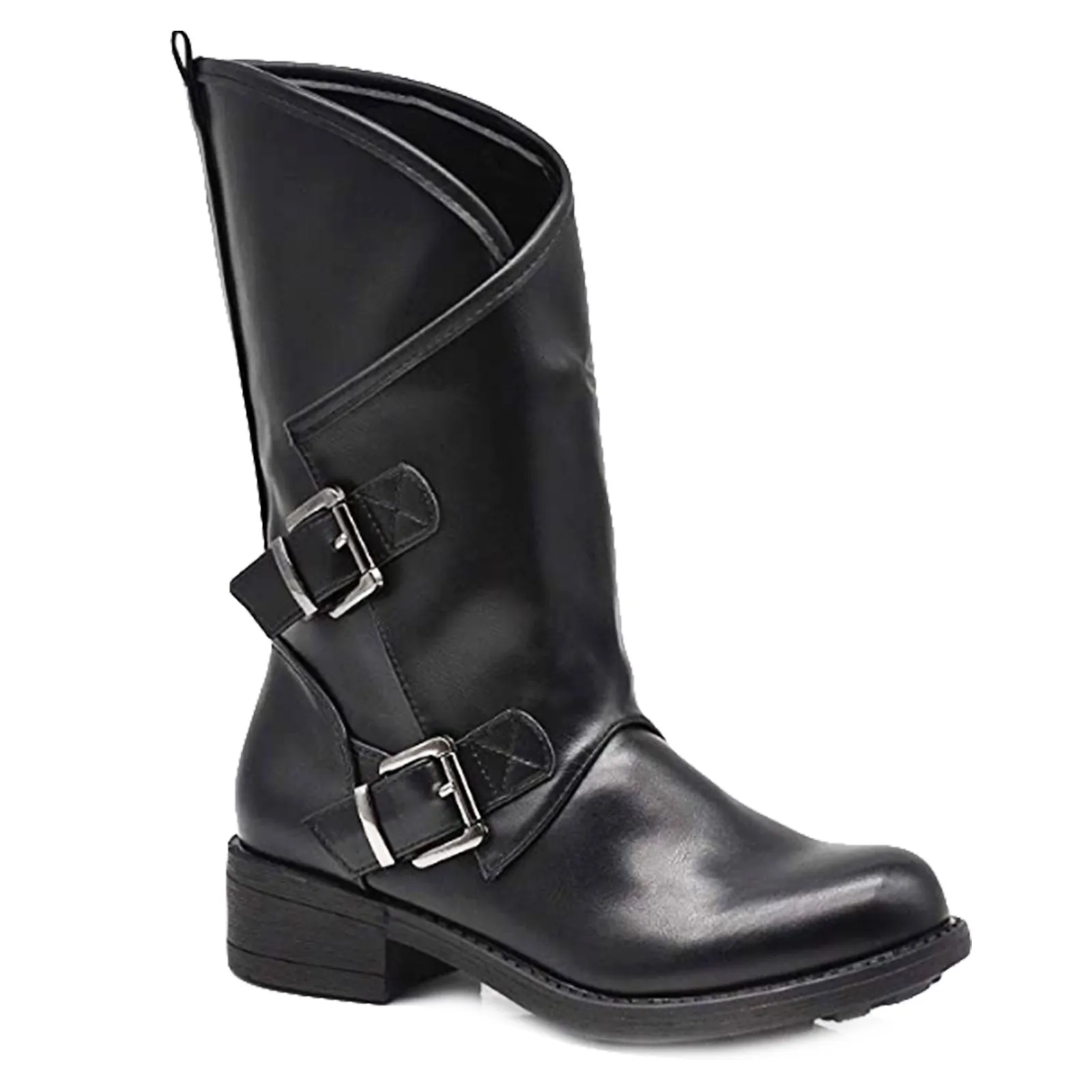 Low Biker Boots with Buckles