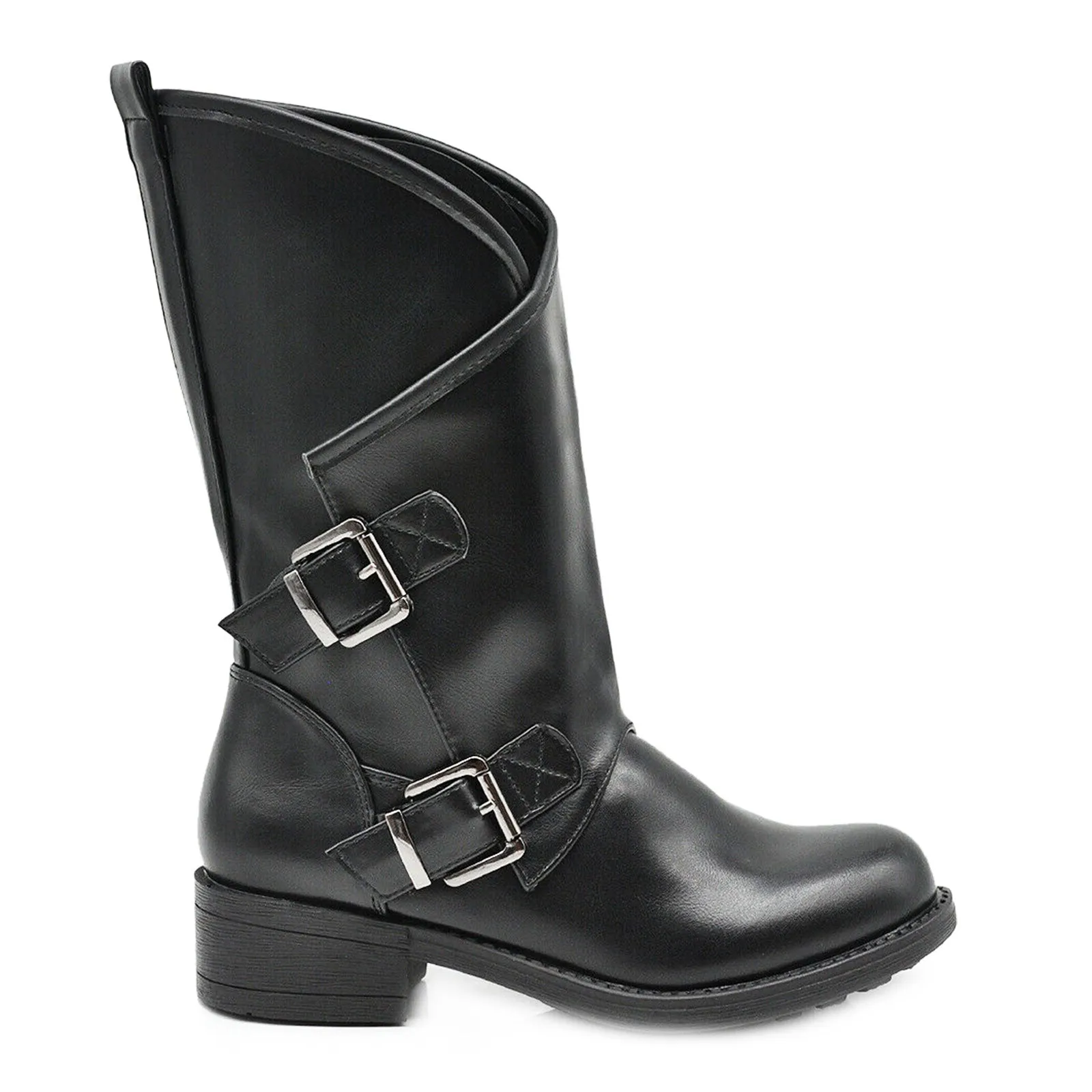 Low Biker Boots with Buckles