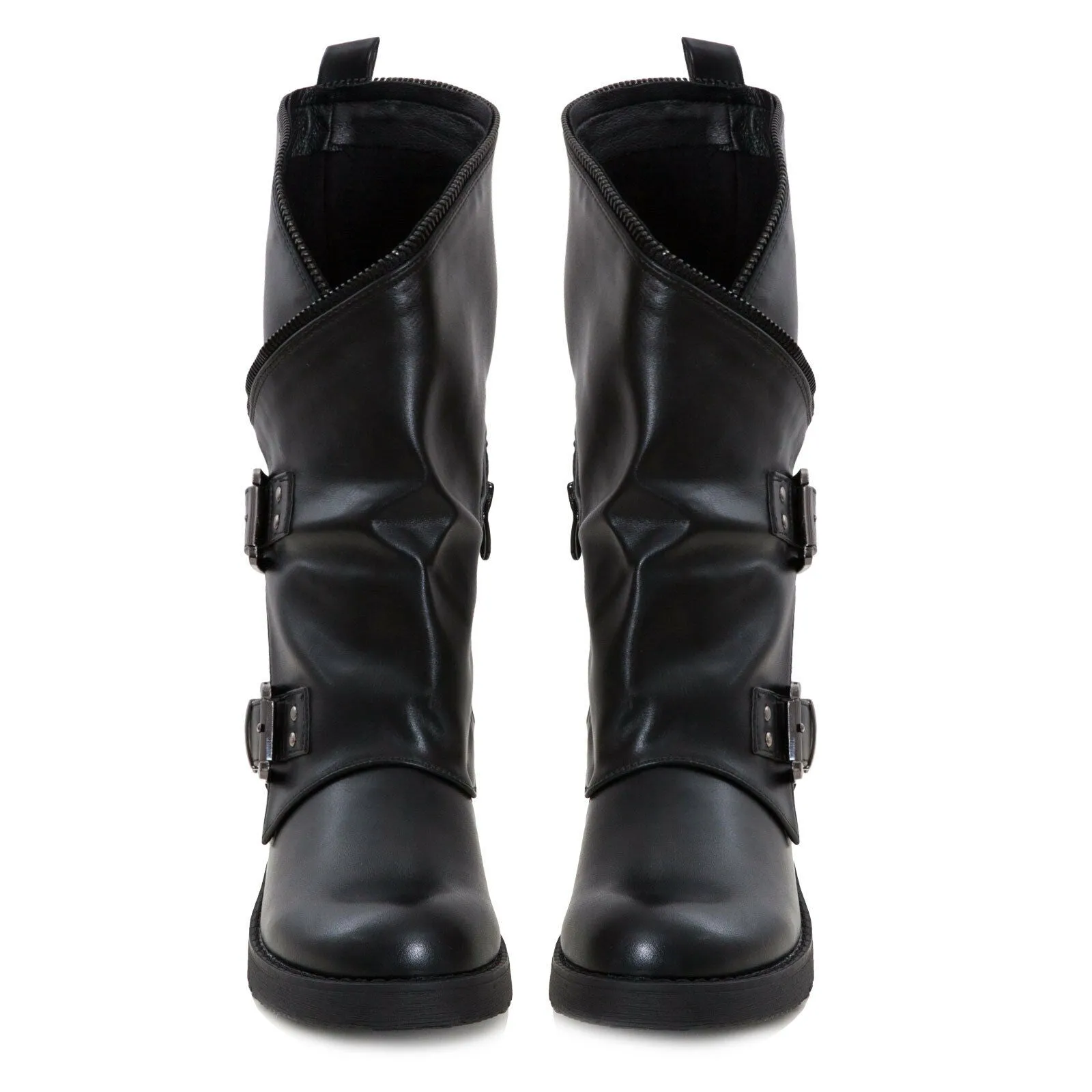 Low Biker Boots with Buckles