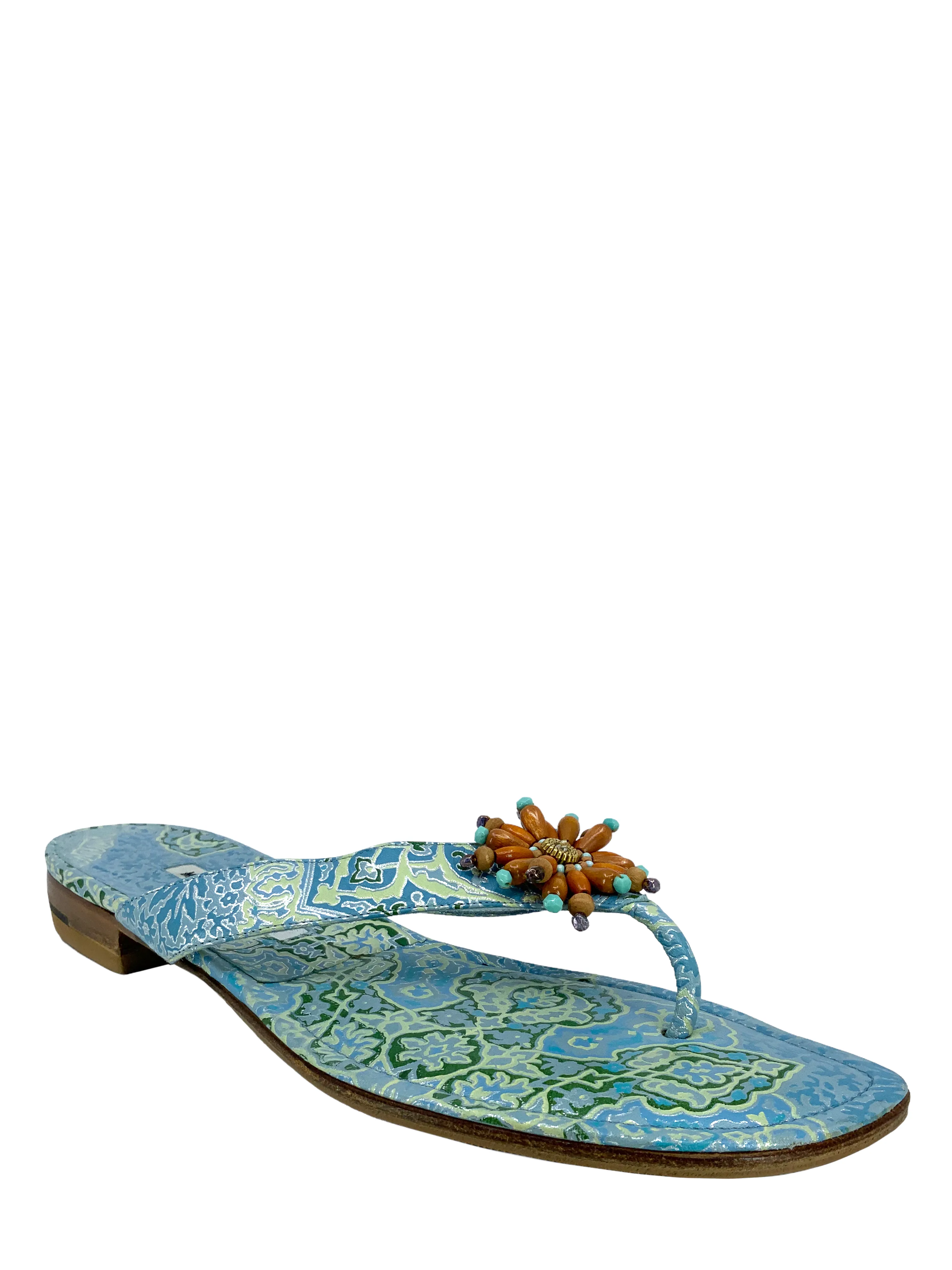 Fashionable Size 11 Thong Sandals with Manolo Blahnik's Floral Print