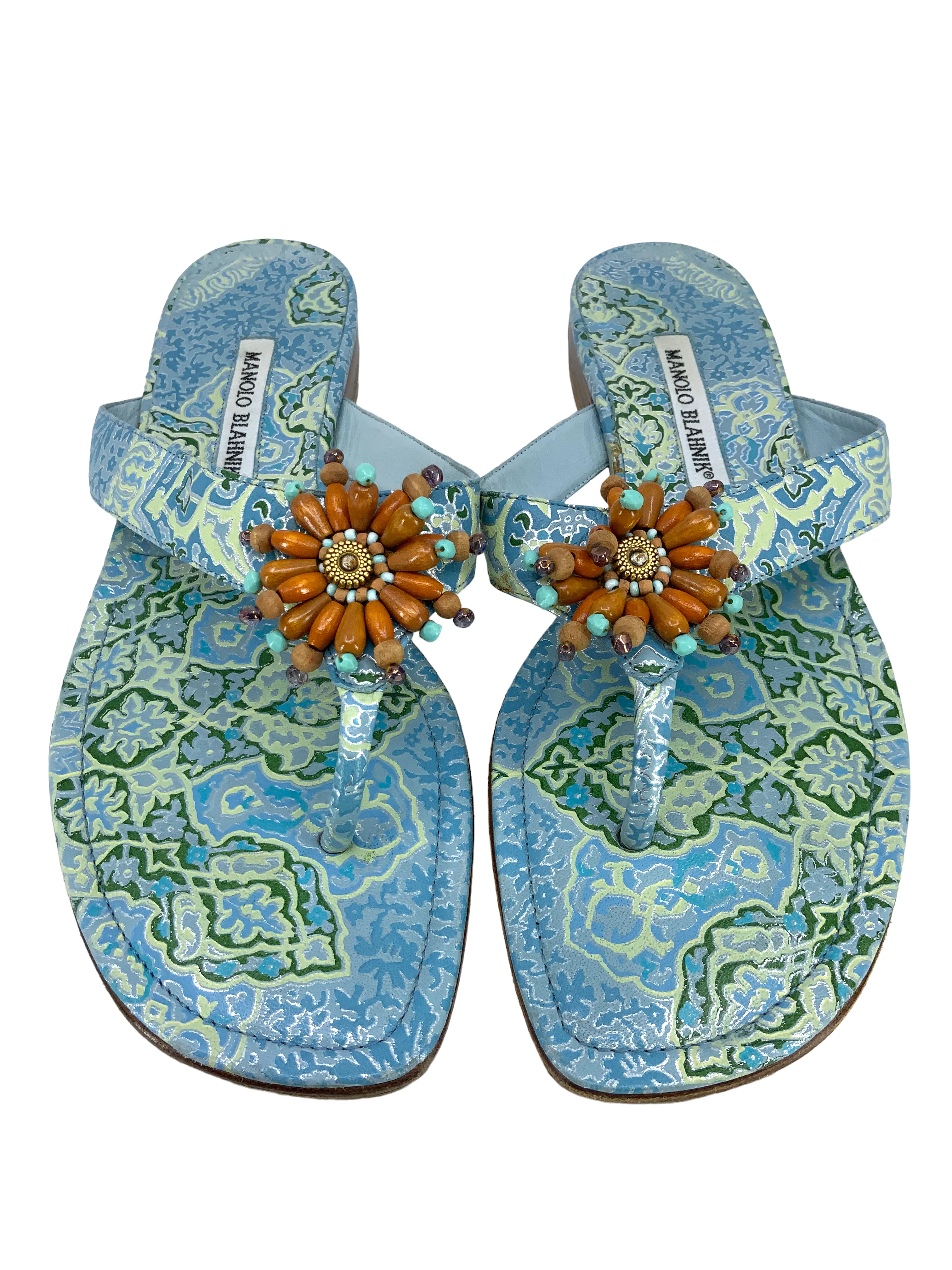 Fashionable Size 11 Thong Sandals with Manolo Blahnik's Floral Print