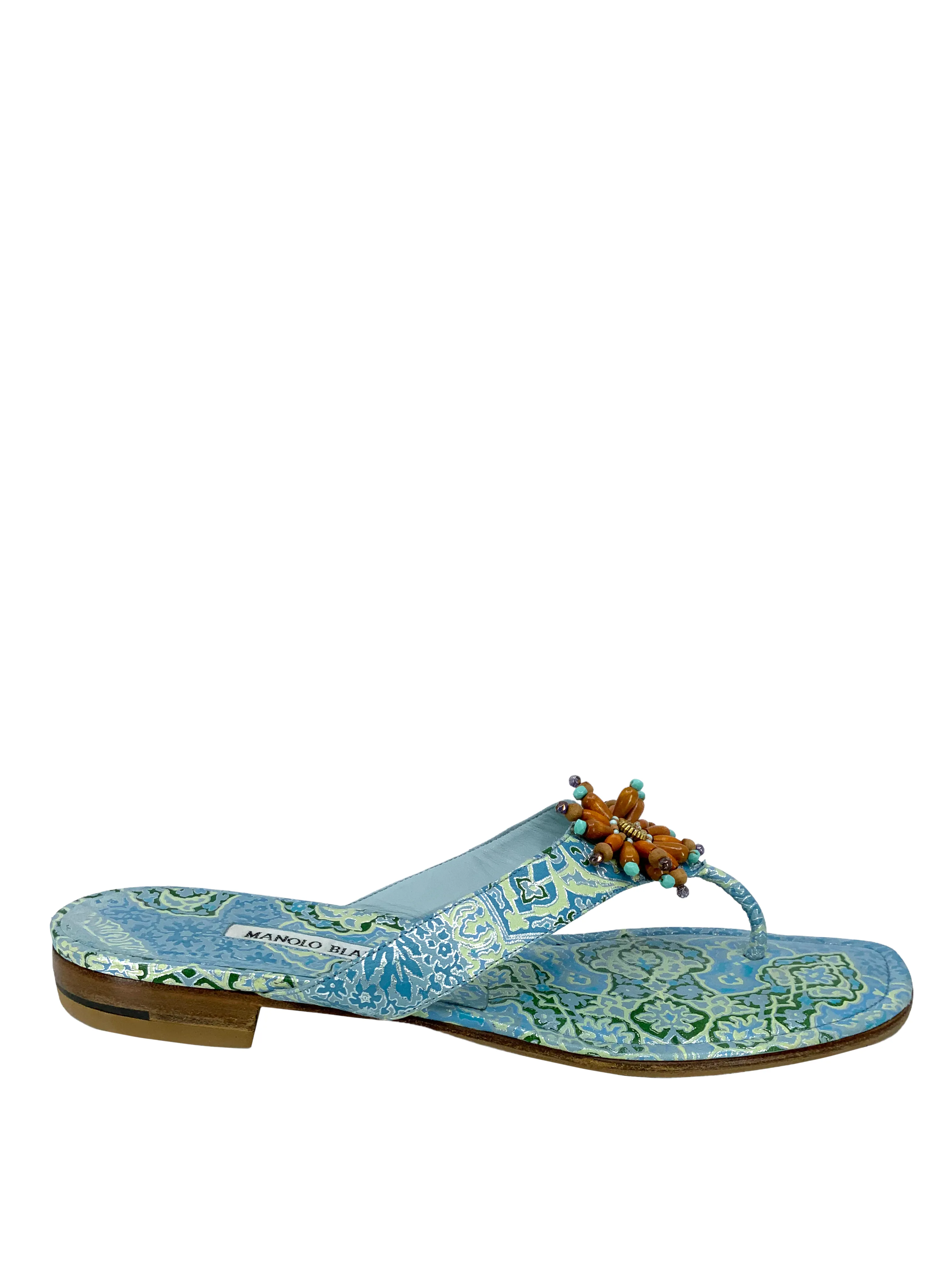 Fashionable Size 11 Thong Sandals with Manolo Blahnik's Floral Print