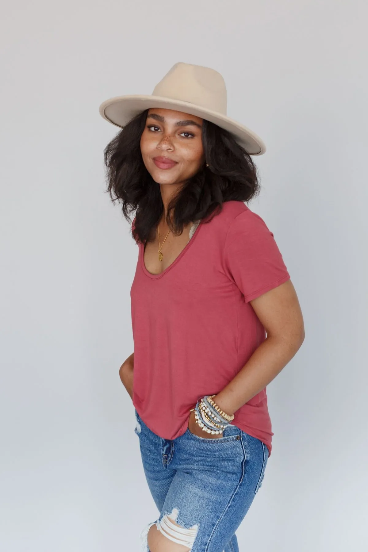 Marsala Scoop Neck Bralette Tee