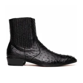 Men's Black Ostrich Zip Up Boots