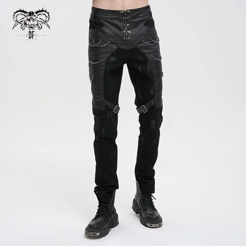 Men's Gothic Distressed Vegan Leather Trousers