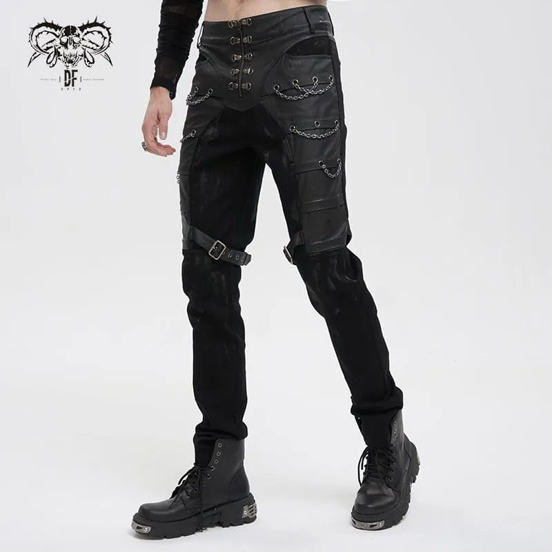 Men's Gothic Distressed Vegan Leather Trousers