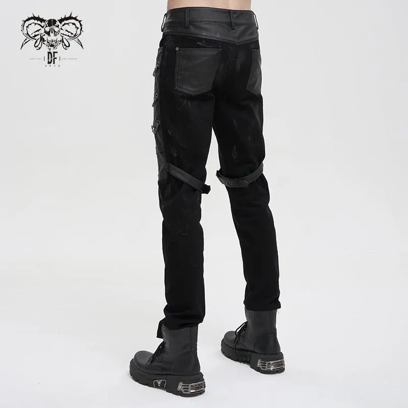 Men's Gothic Distressed Vegan Leather Trousers