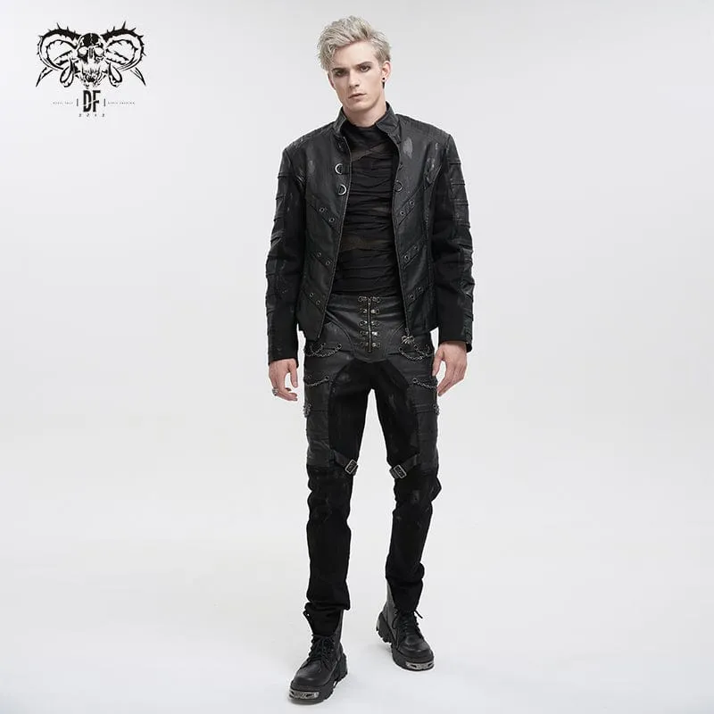 Men's Gothic Distressed Vegan Leather Trousers