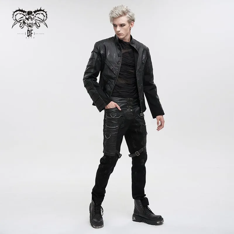 Men's Gothic Distressed Vegan Leather Trousers