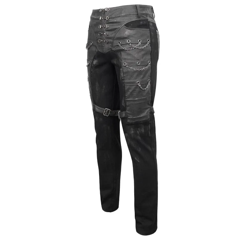 Men's Gothic Distressed Vegan Leather Trousers