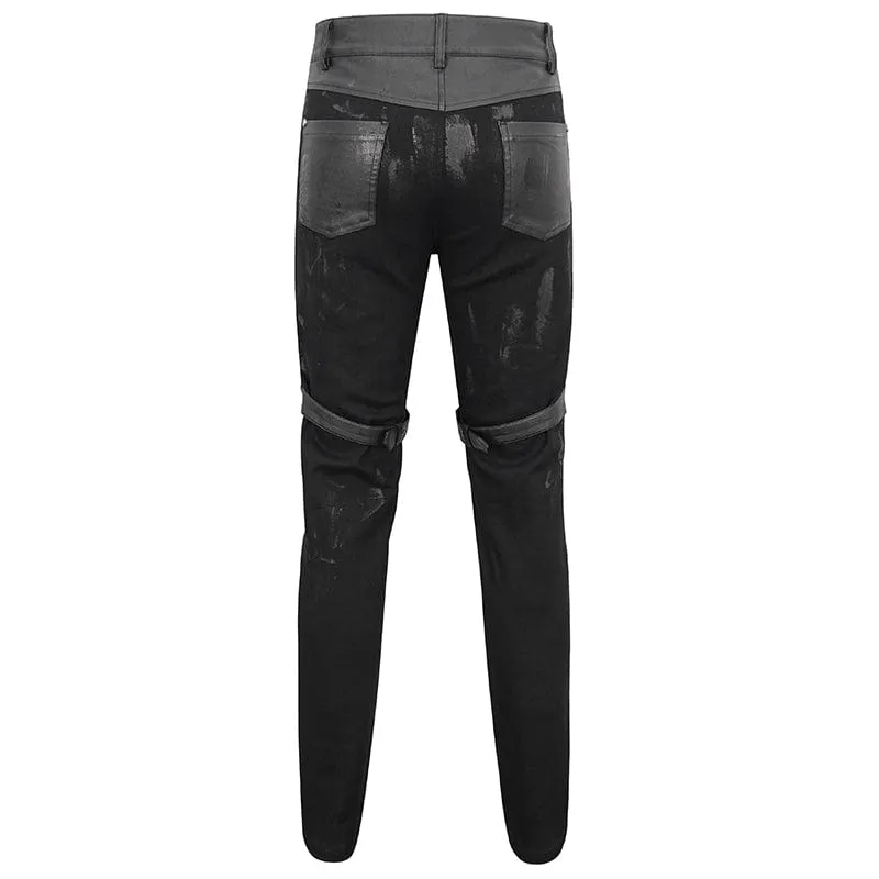 Men's Gothic Distressed Vegan Leather Trousers