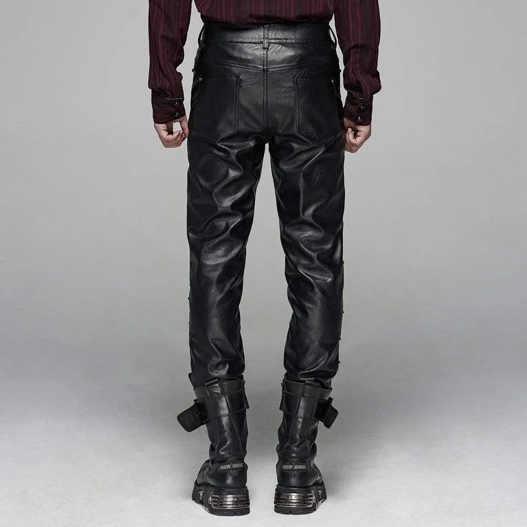 Men's Punk Lace-Up Faux Leather Trousers