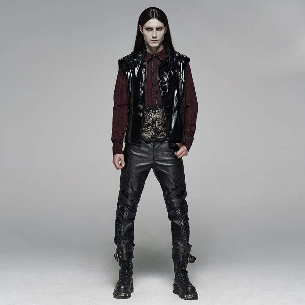 Men's Punk Lace-Up Faux Leather Trousers