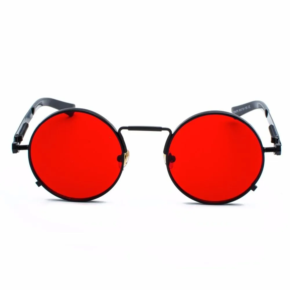 Vintage Men's Retro Steampunk Round Sunglasses in Red Fashion UV Eyewear for Women